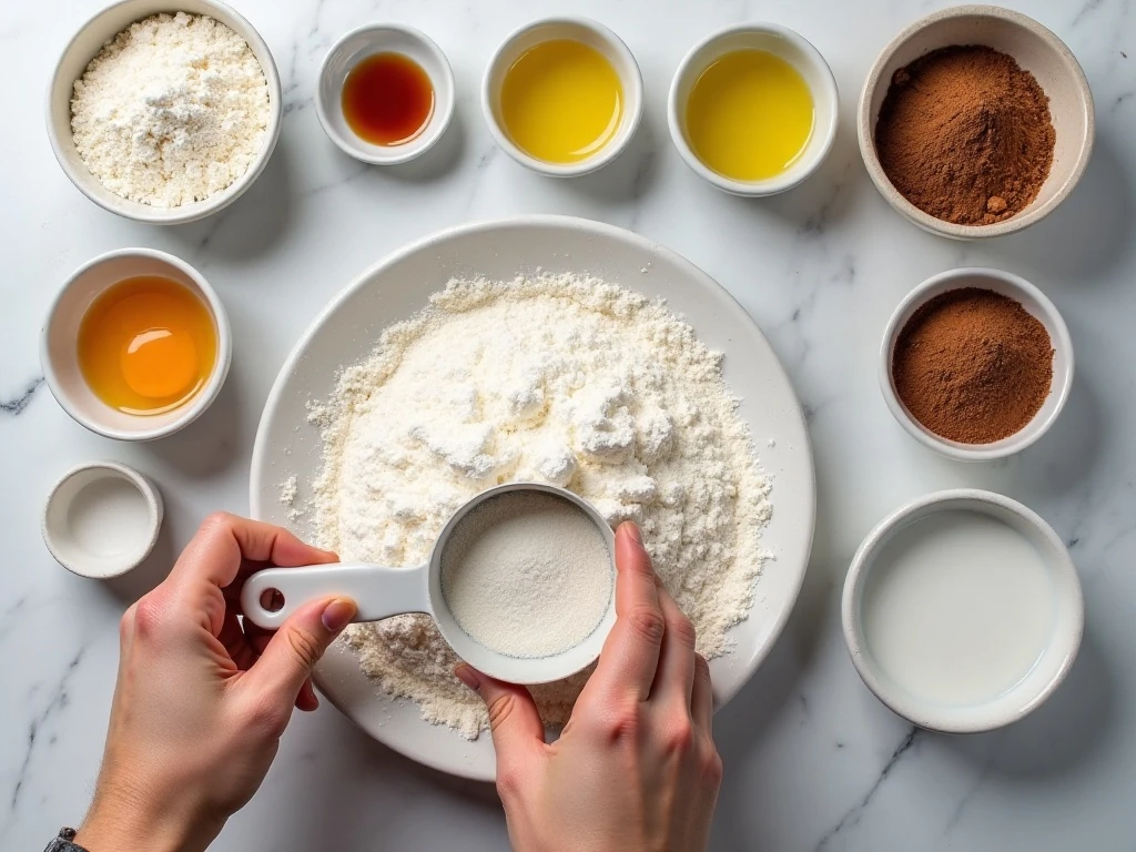 Ingredients for chocolate cupcakes and marshmallow frosting
