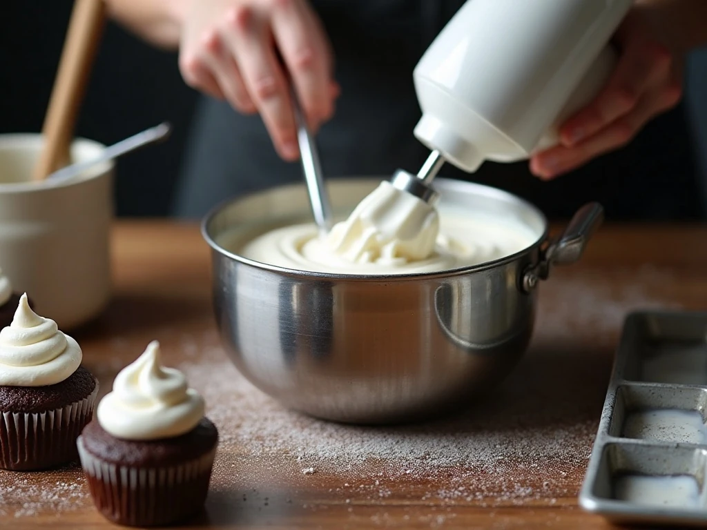 Whipping marshmallow frosting over a double boiler