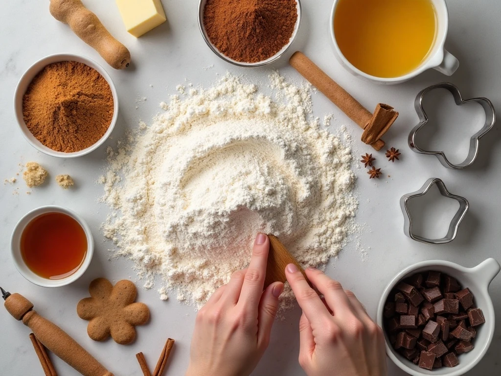 Ingredients for chocolate dipped gingerbread cookies