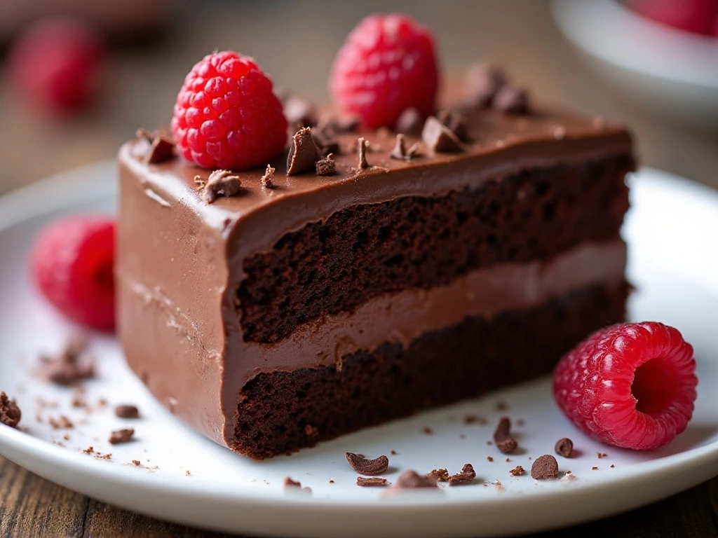 Slice of moist chocolate ganache Valentine cake ready to serve