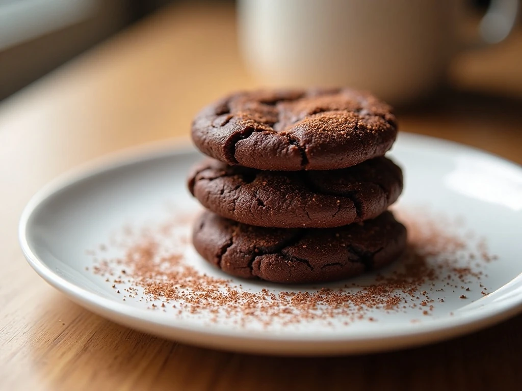 Stack of fudgy chocolate glitter cookies with sparkling sugar coating