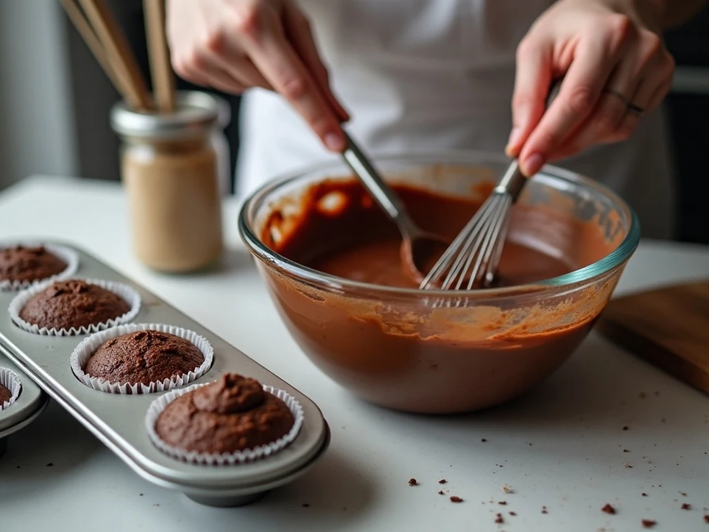 Mixing chocolate mayonnaise cupcake batter