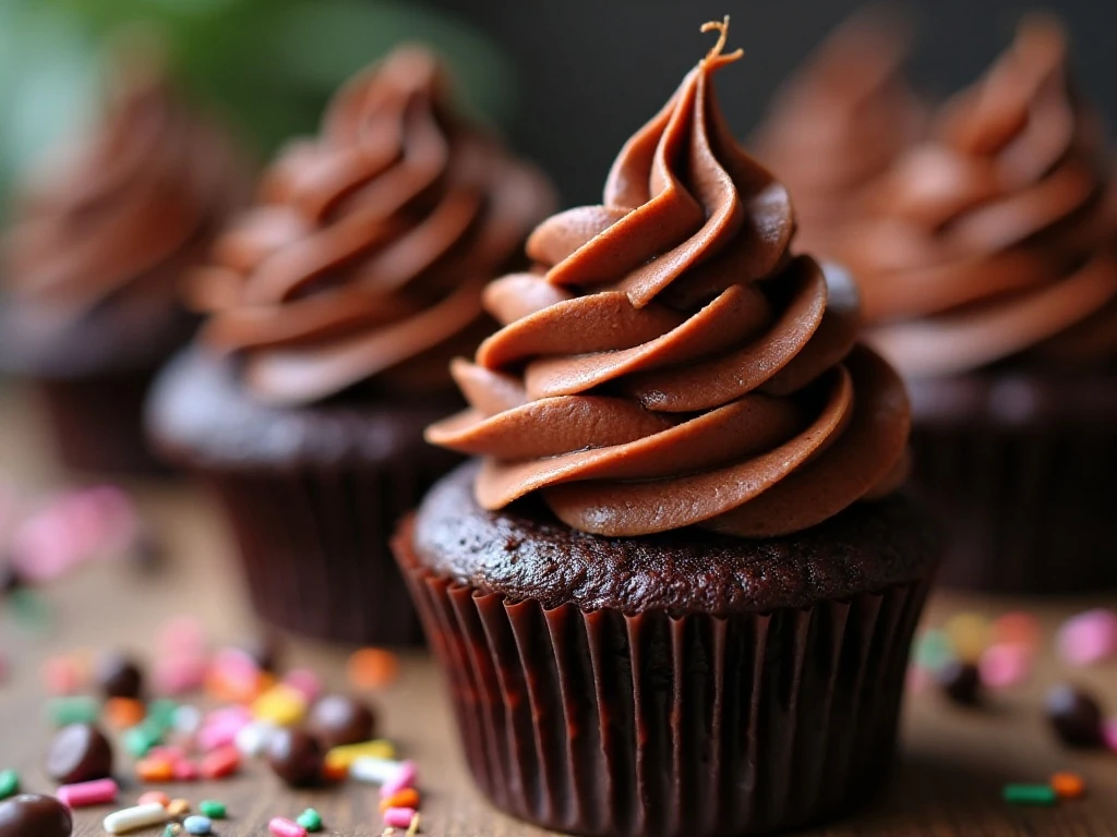 Chocolate buttercream topped chocolate cupcake