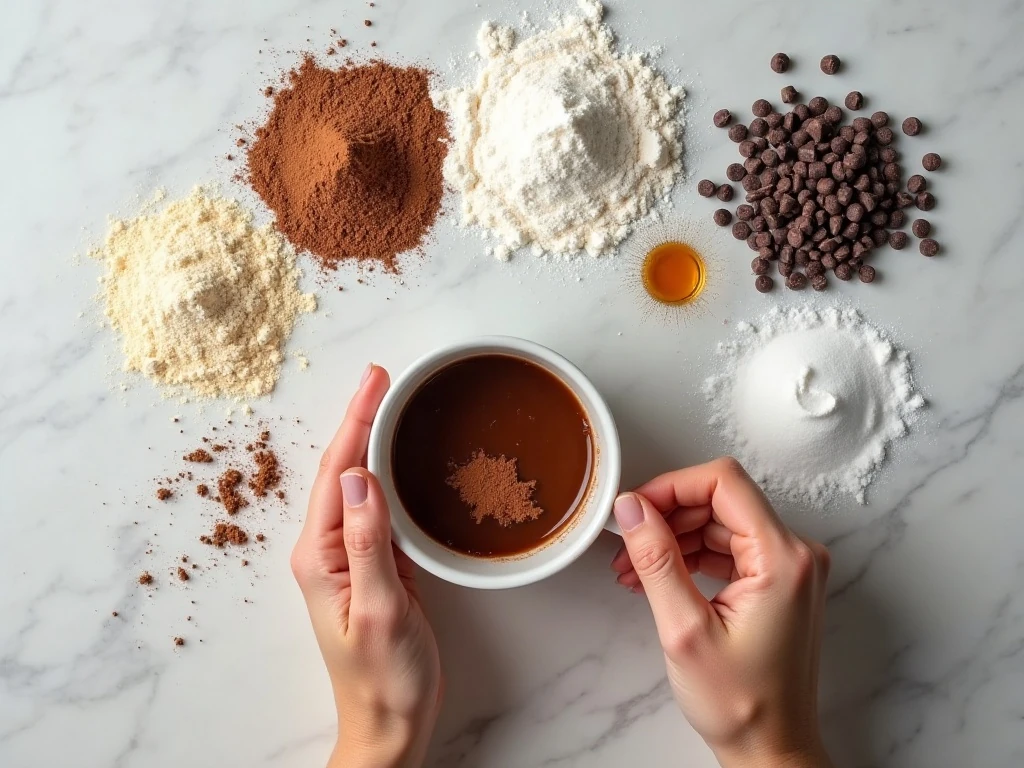 Ingredients for a quick chocolate mug cake
