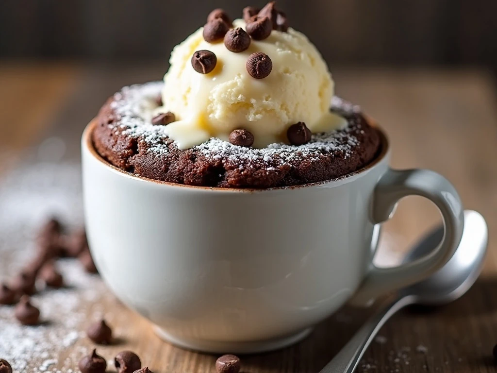Single-serving chocolate mug cake ready to serve