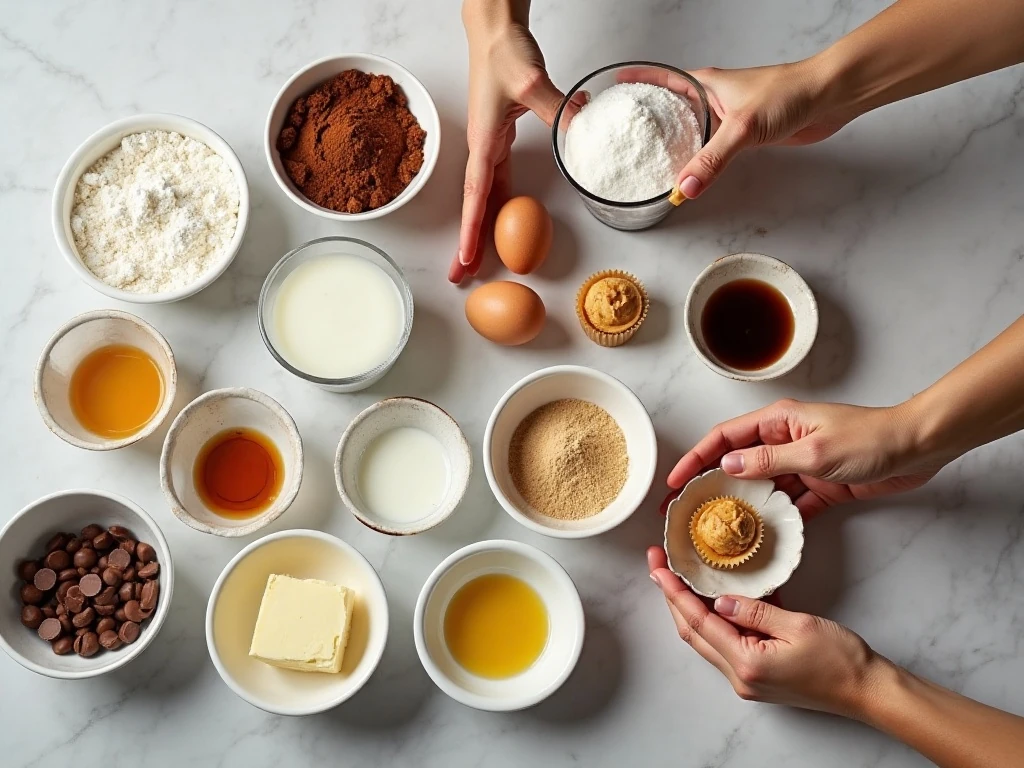 Ingredients for easy chocolate peanut butter cupcakes