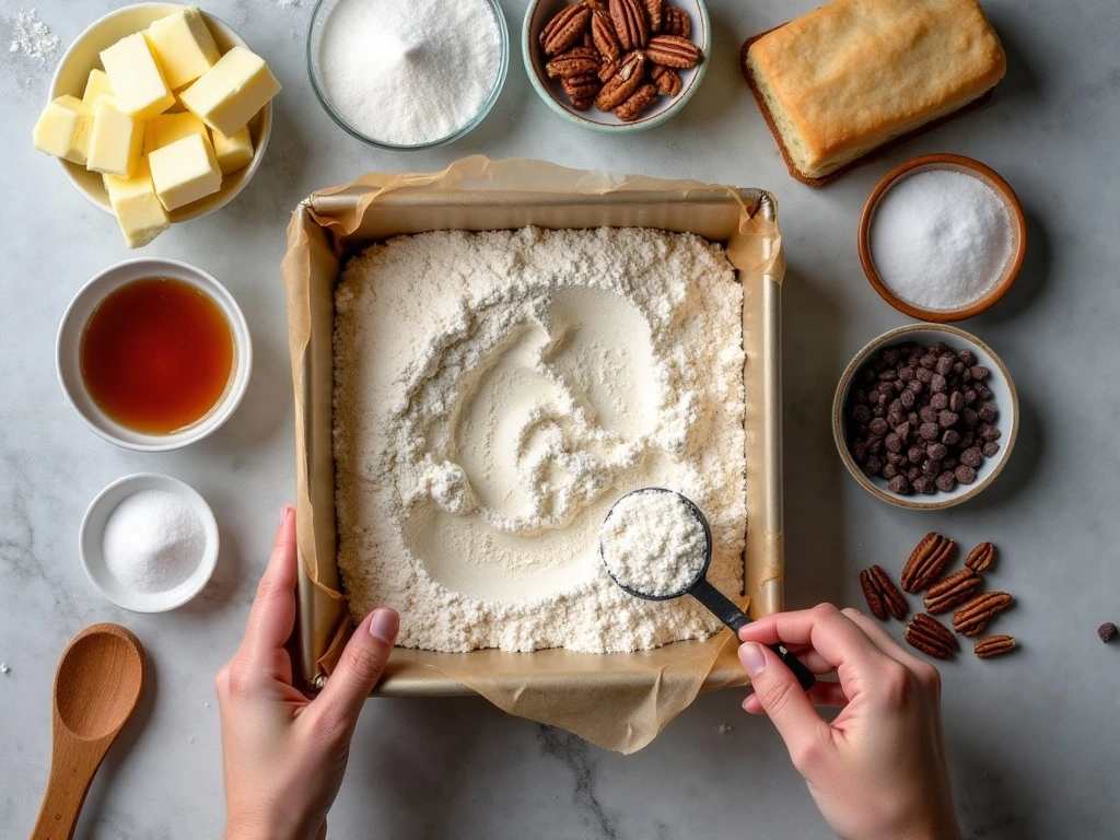 Ingredients for easy chocolate pecan bars