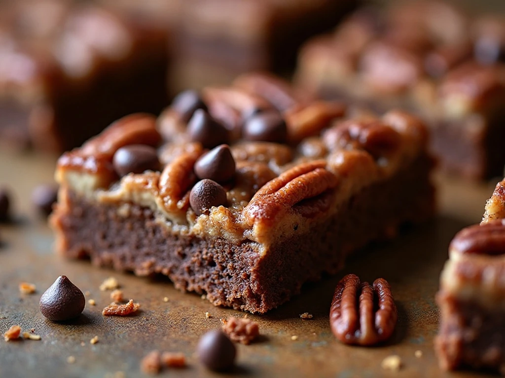 Toasted pecans and chocolate chips on a dessert bar