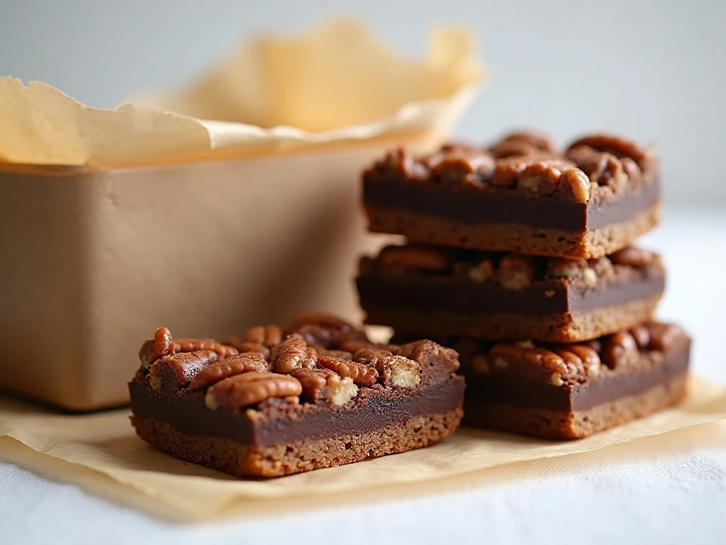 Chocolate pecan bars prepared for storage