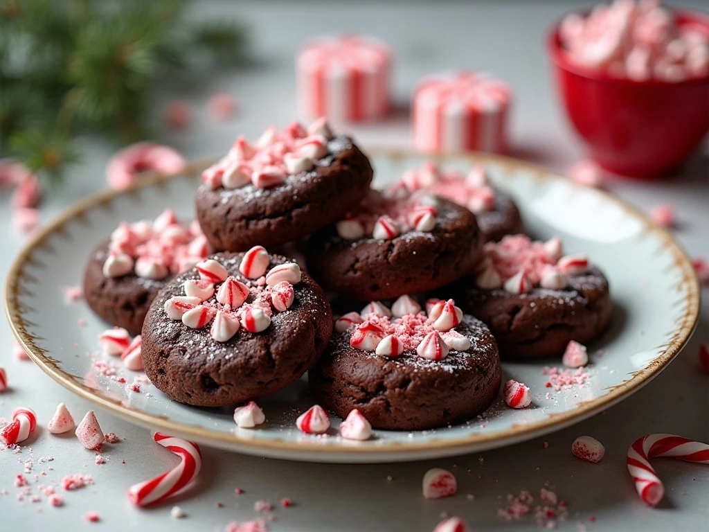 Festive platter of chocolate peppermint cake mix cookies