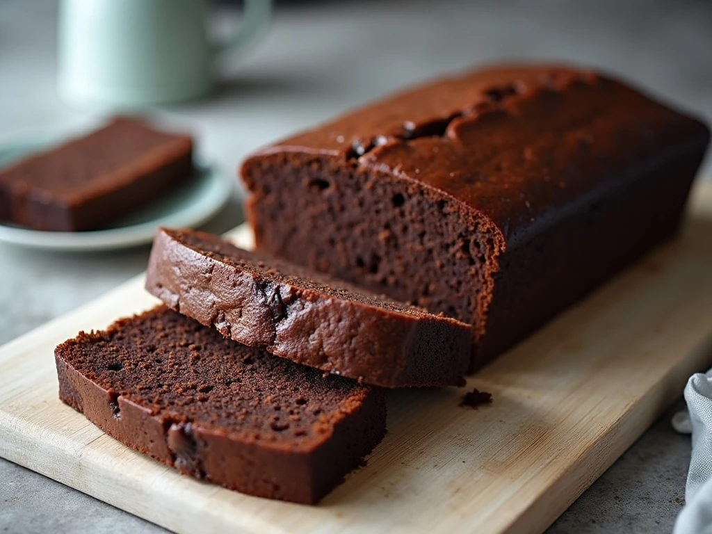 Stored chocolate pound cake slices in a covered container
