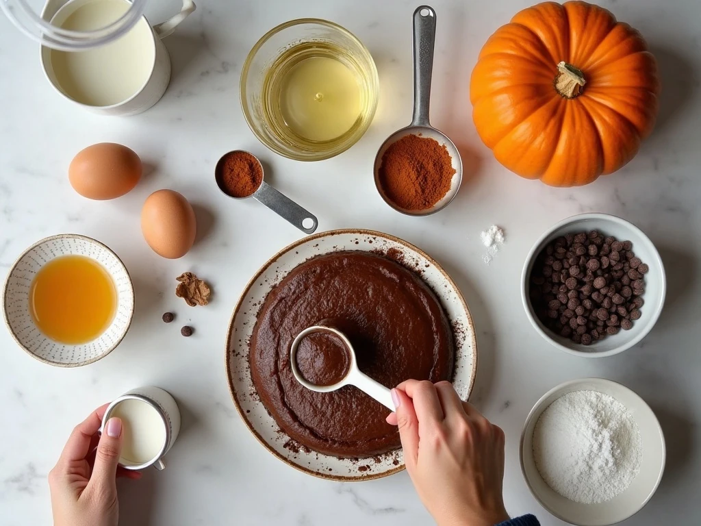 Ingredients for easy chocolate pumpkin cake