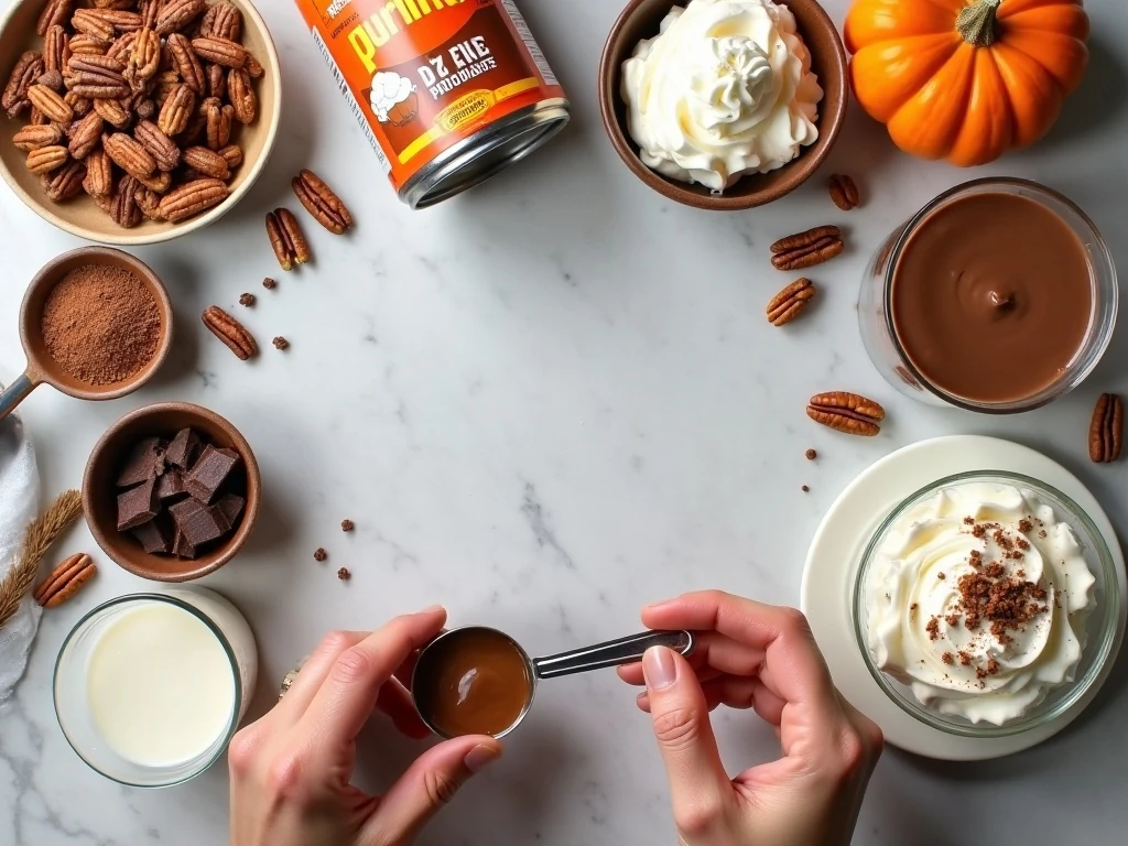Ingredients for easy chocolate pumpkin pudding