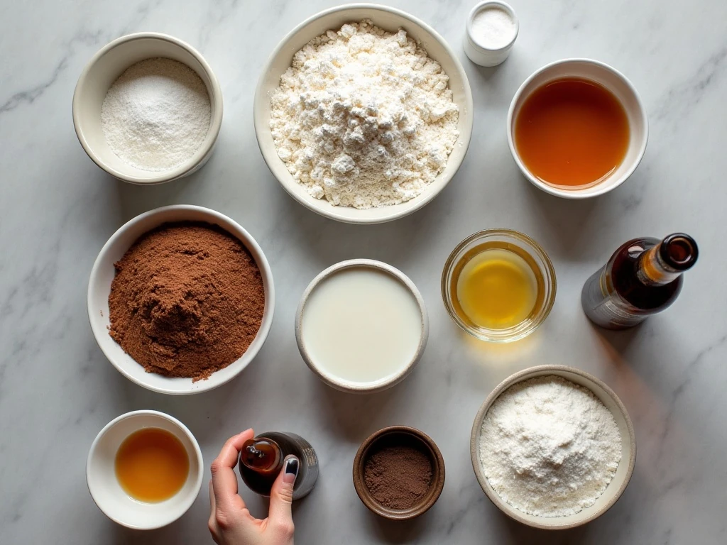 Ingredients for homemade chocolate root beer cupcakes
