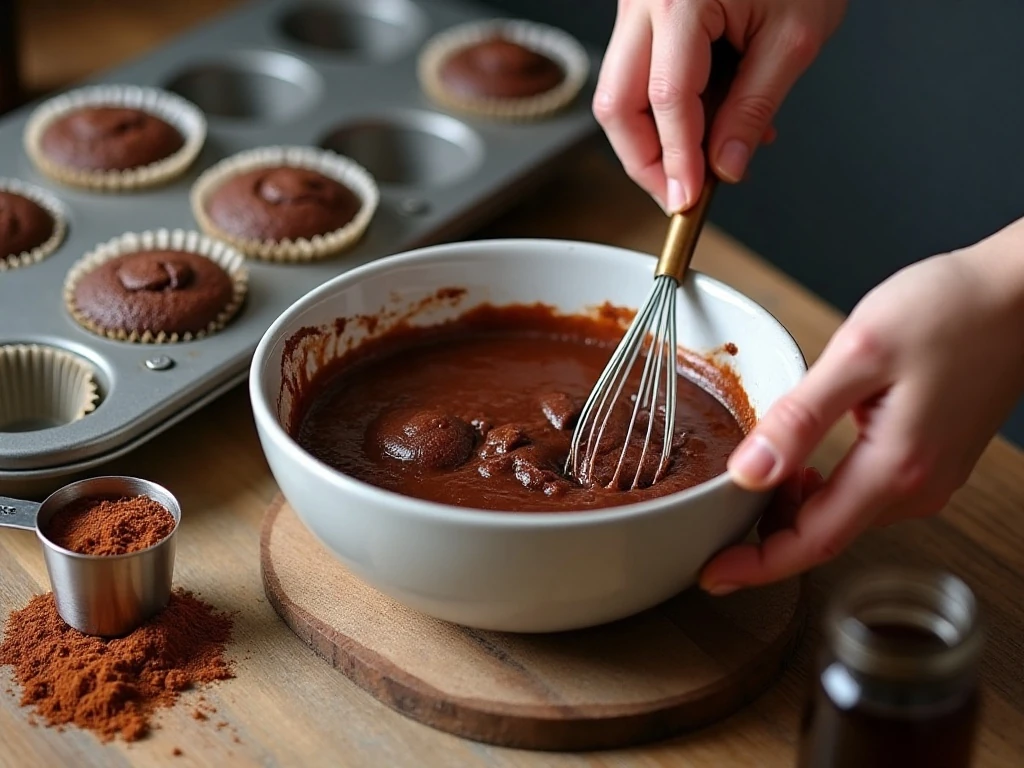 Mixing chocolate root beer cupcake batter