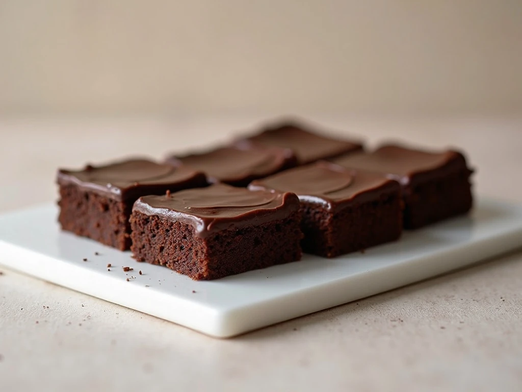 Moist chocolate sheet cake squares with glossy fudgy icing