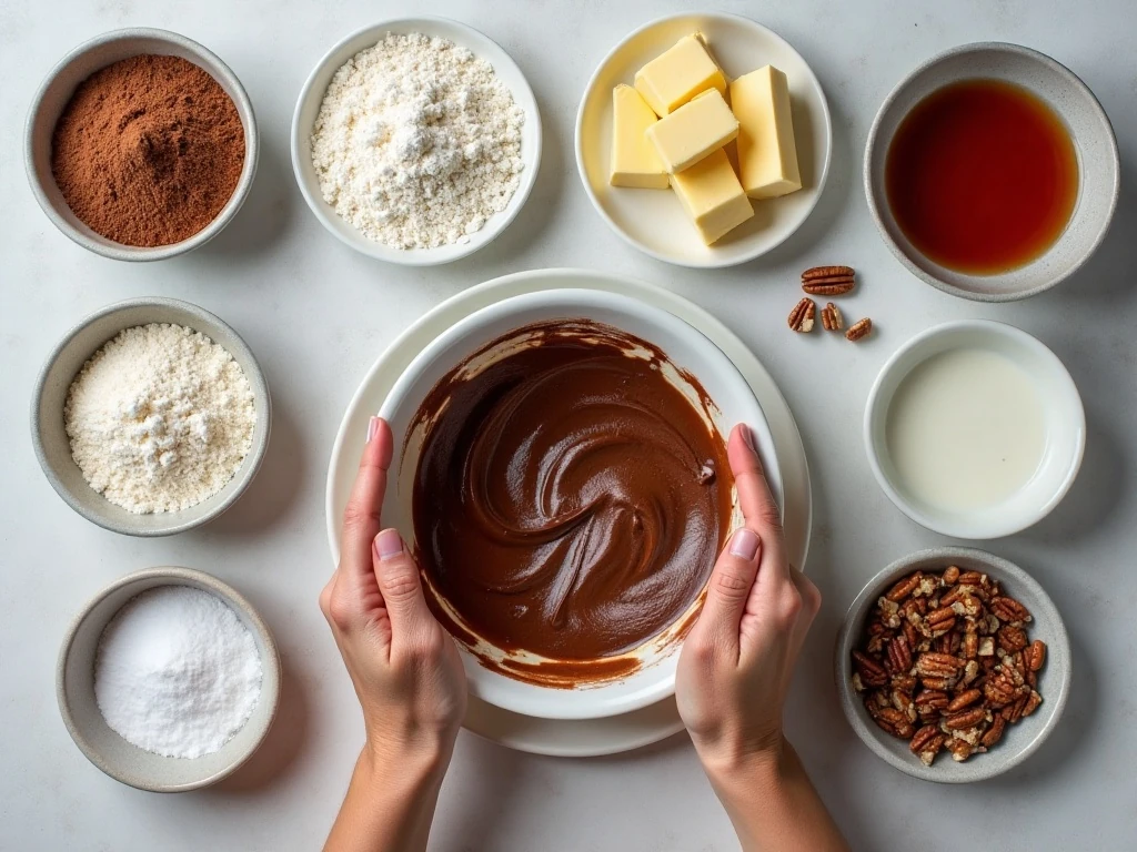 Ingredients for homemade chocolate sheet cake and icing