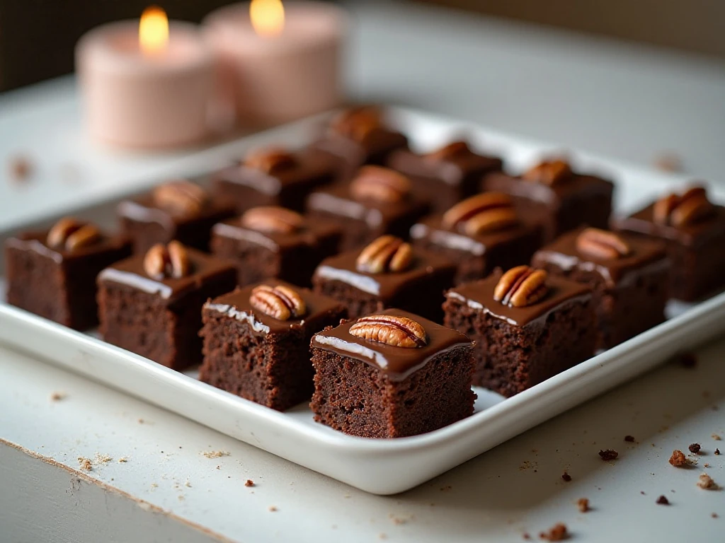 Chocolate sheet cake squares arranged for serving