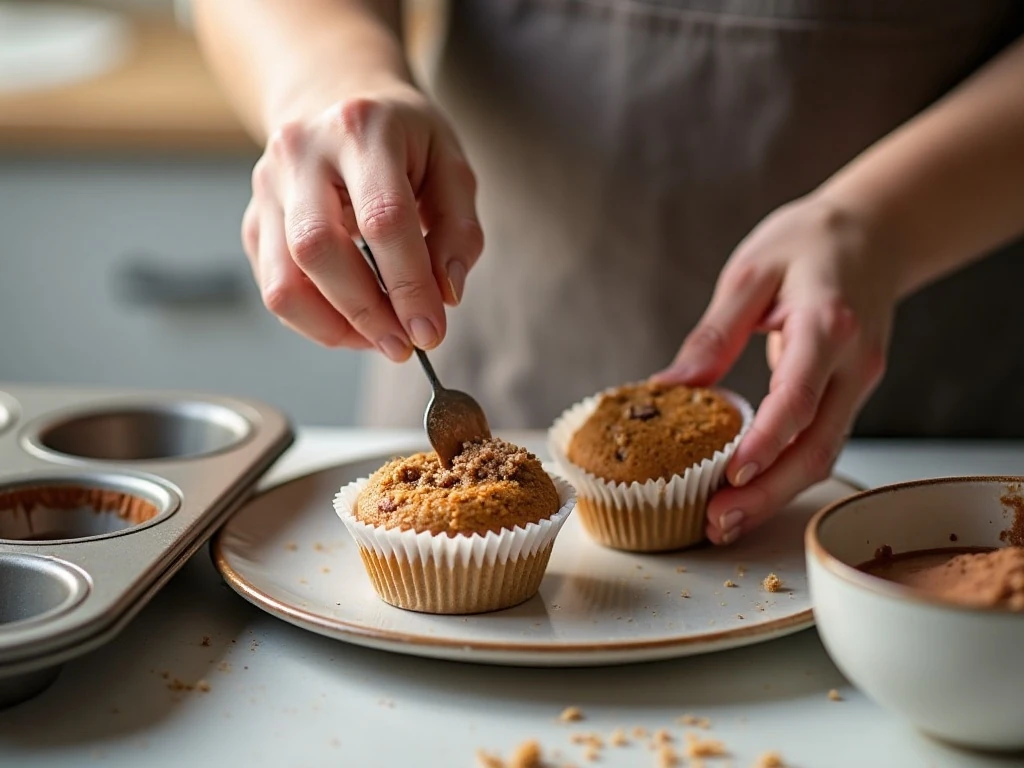 Preparing graham-cracker cupcake bases and chocolate batter