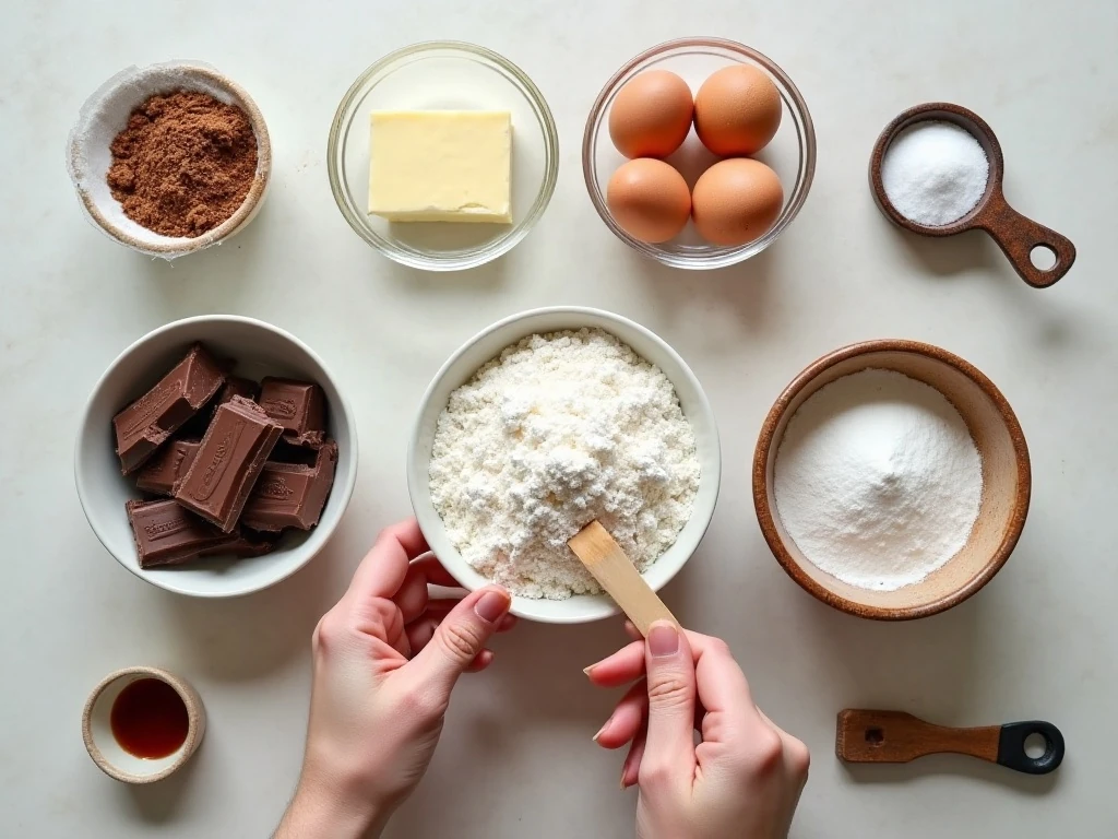 Ingredients for rich and fudgy chocolate truffle cookies