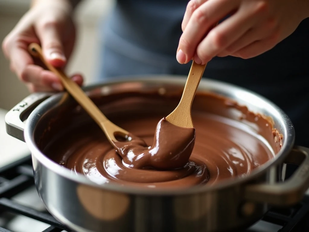 Melting dairy-free chocolate and peanut butter for vegan fudge