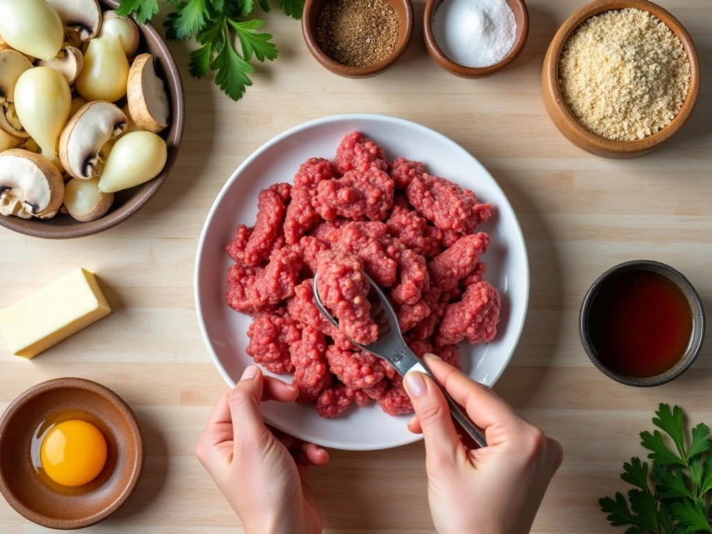 Ingredients for chopped steak with seared mushroom gravy