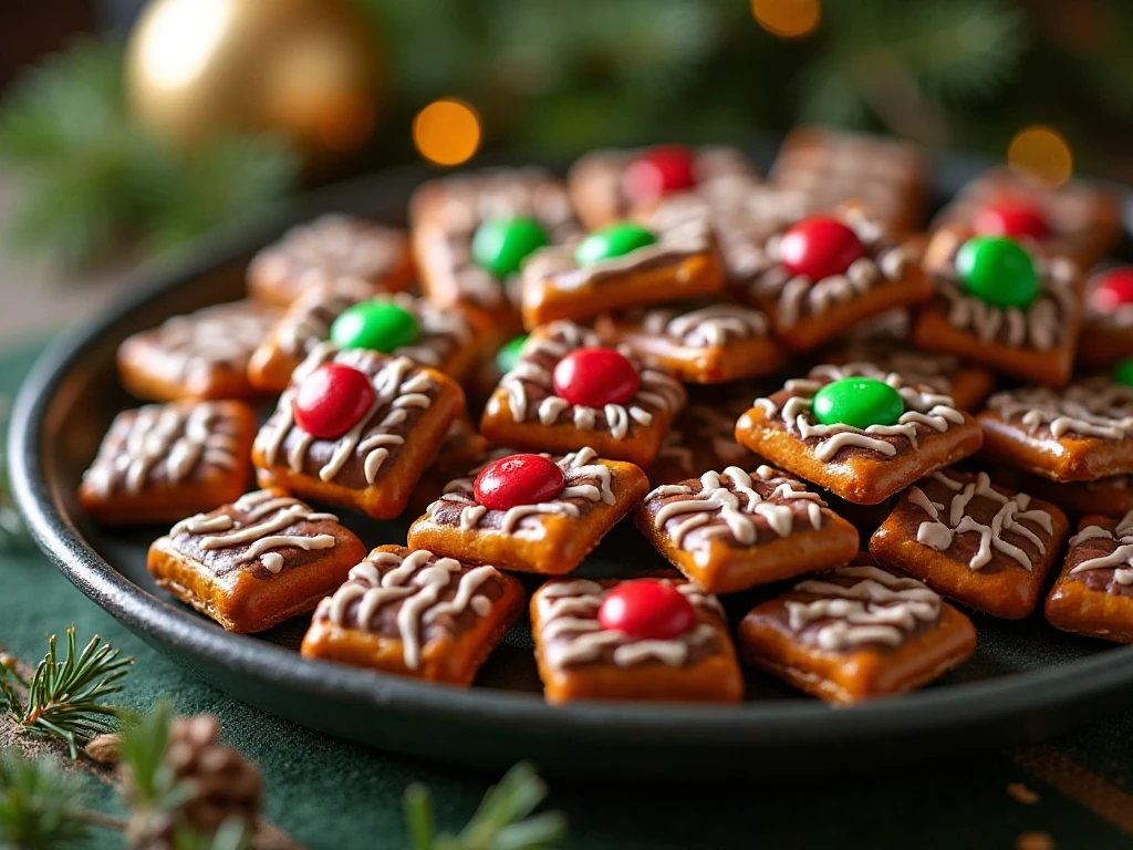 Festive Christmas pretzel hugs arranged on a serving platter