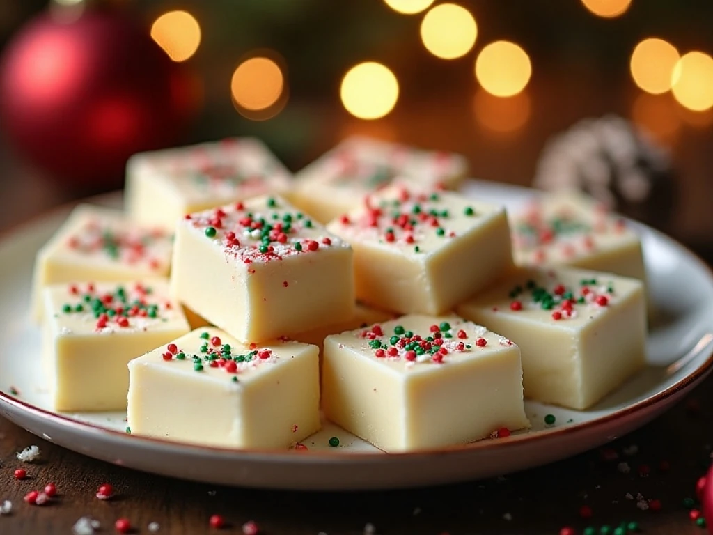 Festive Christmas cookie fudge squares on a serving platter