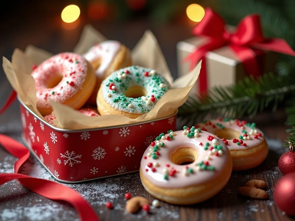 Christmas donut cookies packaged for holiday gifting