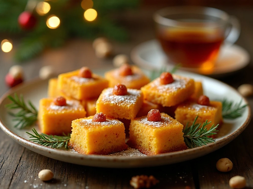 Small pieces of traditional Sri Lankan Christmas love cake on a festive platter