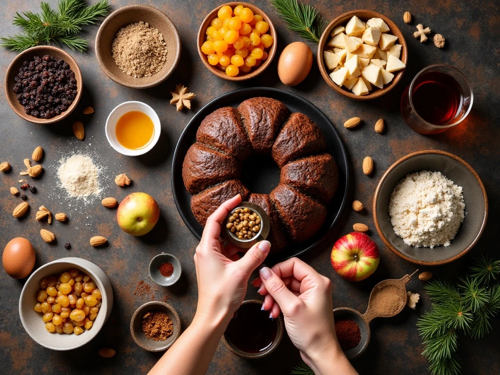 Ingredients for a traditional Christmas plum pudding