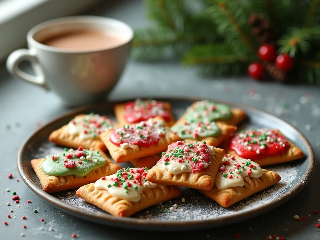 Festive homemade Christmas Pop-Tarts arranged on a holiday dessert platter