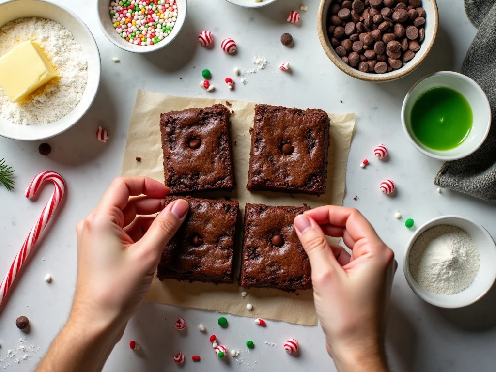 Ingredients for homemade Christmas tree brownies