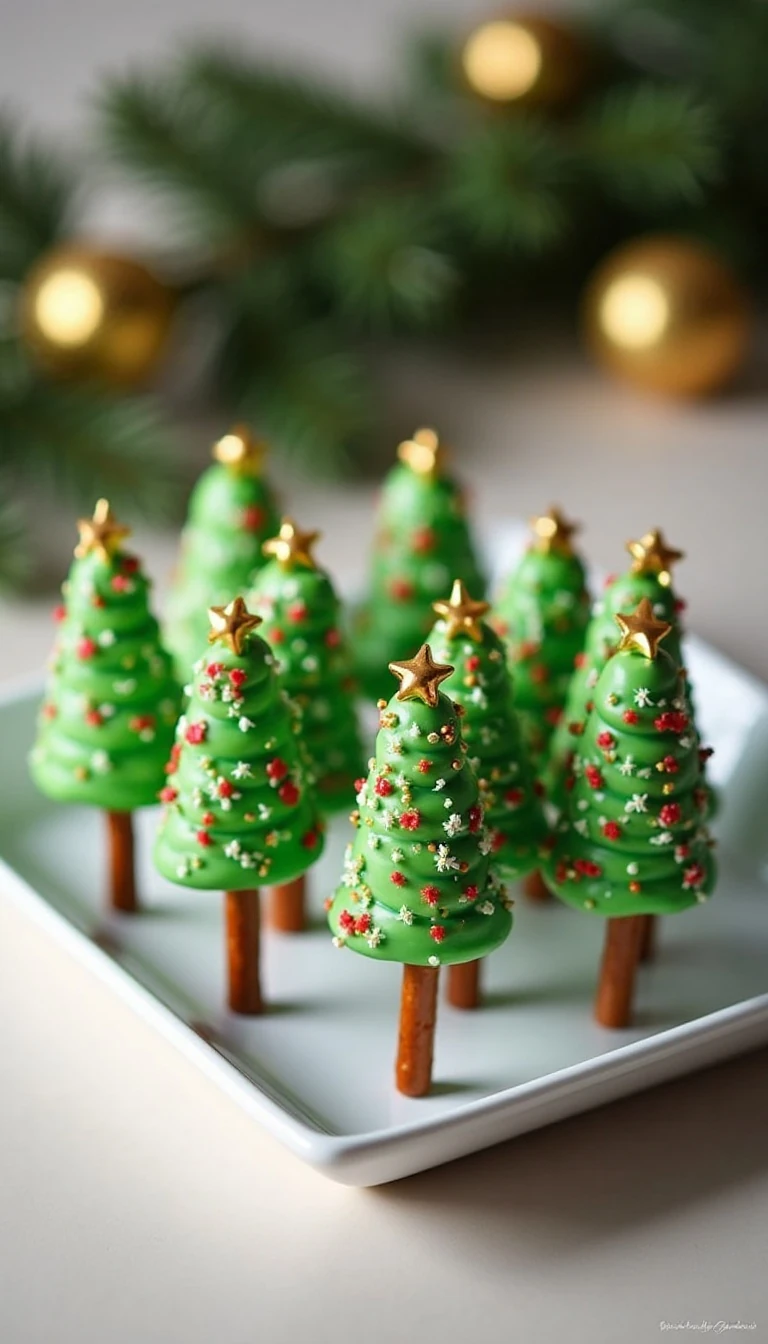 Christmas Tree Pretzel Rods for a Festive Treat