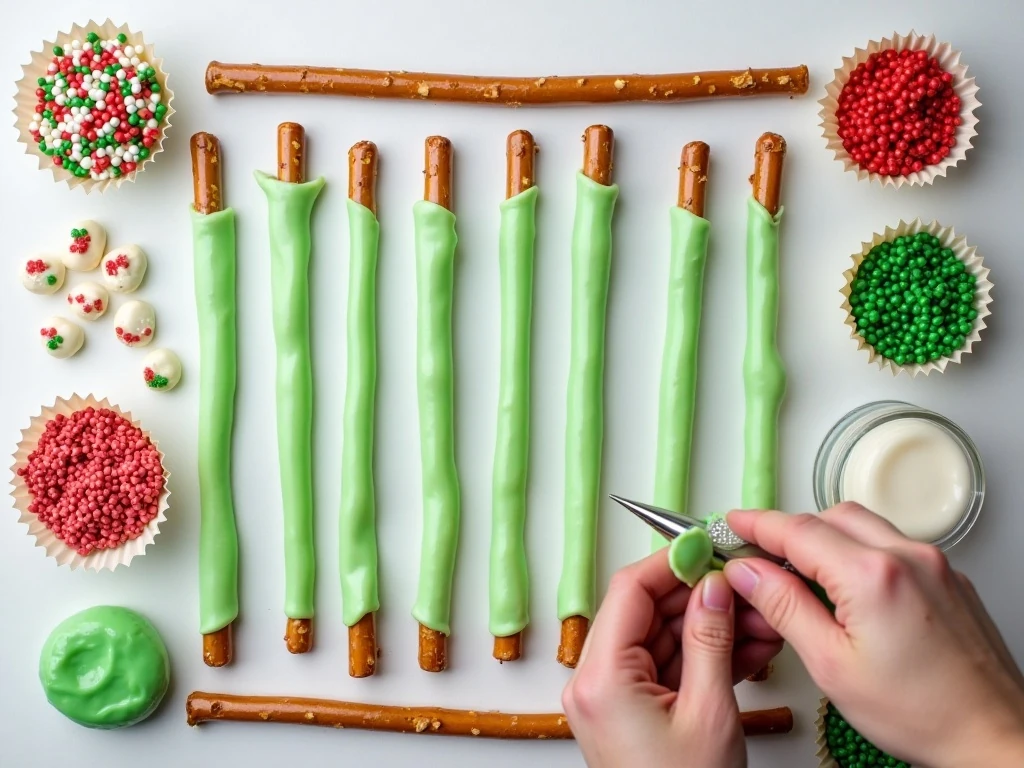 Ingredients for easy Christmas tree pretzels