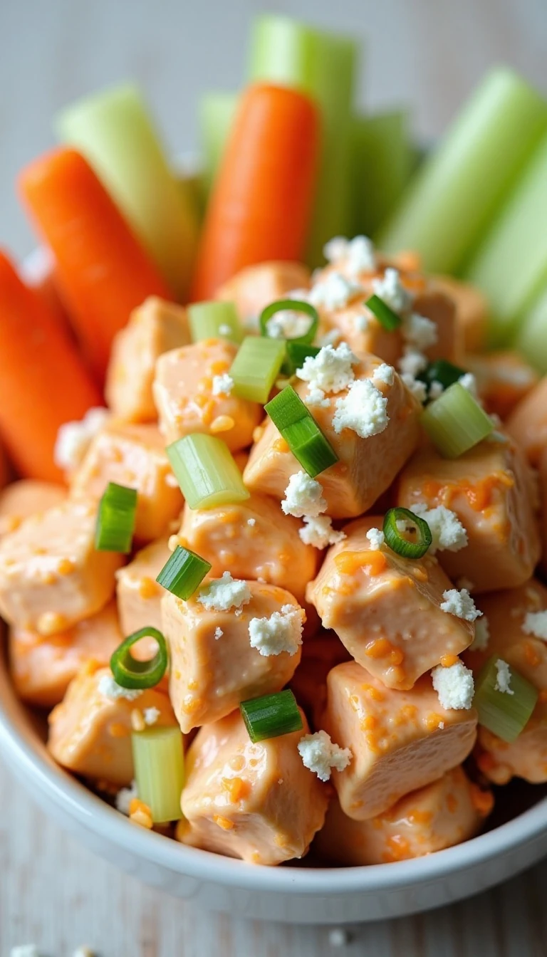 Chunky Buffalo Chicken Salad Recipe with Blue Cheese and Crisp Vegetables
