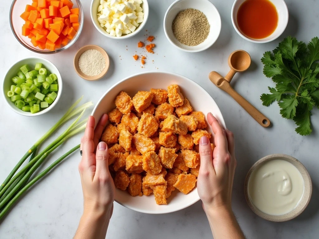 Ingredients for chunky Buffalo chicken salad
