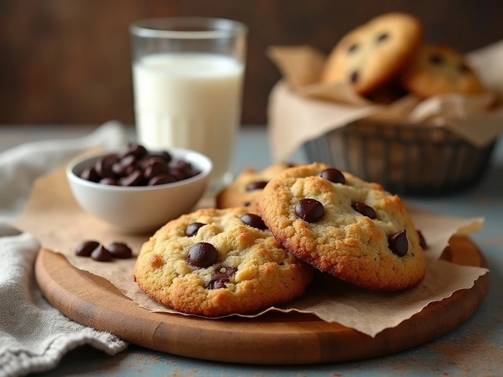 Peanut butter chocolate chip cookies served with milk