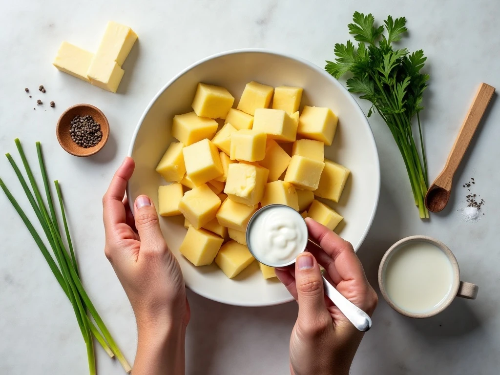 Ingredients for creamy and chunky mashed potatoes