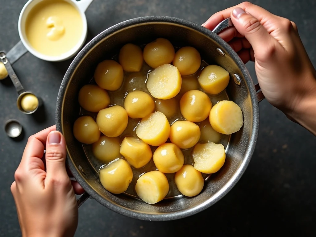 Draining and drying potatoes before mashing