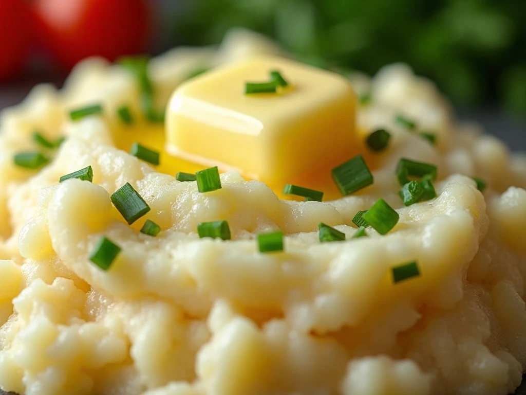 Mashed potatoes finished with butter and fresh herbs
