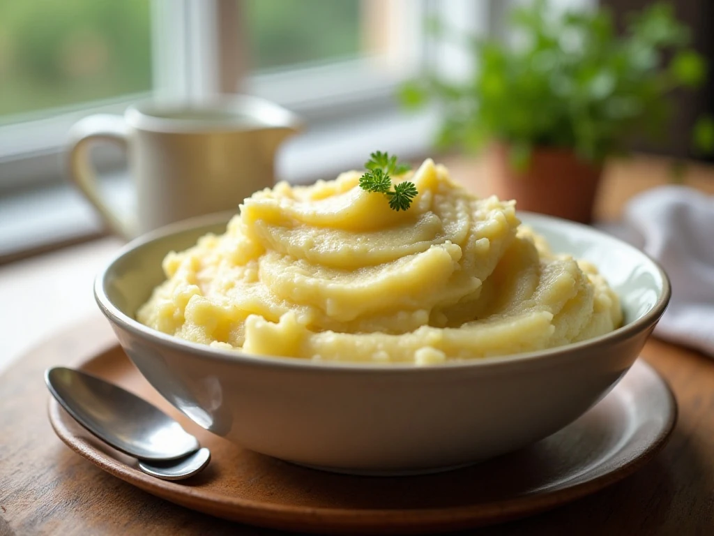 Warm reheated creamy and chunky mashed potatoes