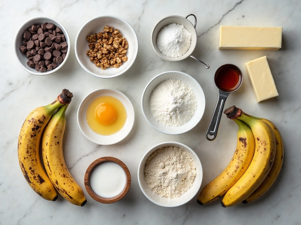 Ingredients for banana chocolate walnut chunky monkey cupcakes