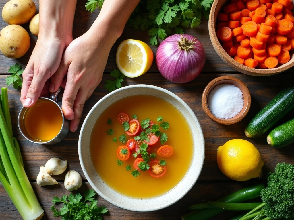 Ingredients for chunky vegetable soup with smoked paprika
