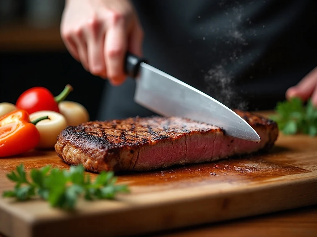 Grilled flank steak resting before being sliced across the grain