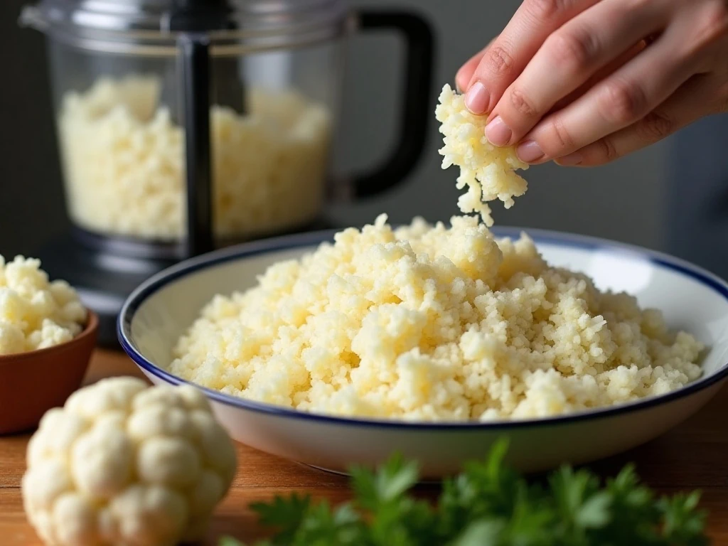 Ricing cauliflower into coarse grains for cauliflower fried rice