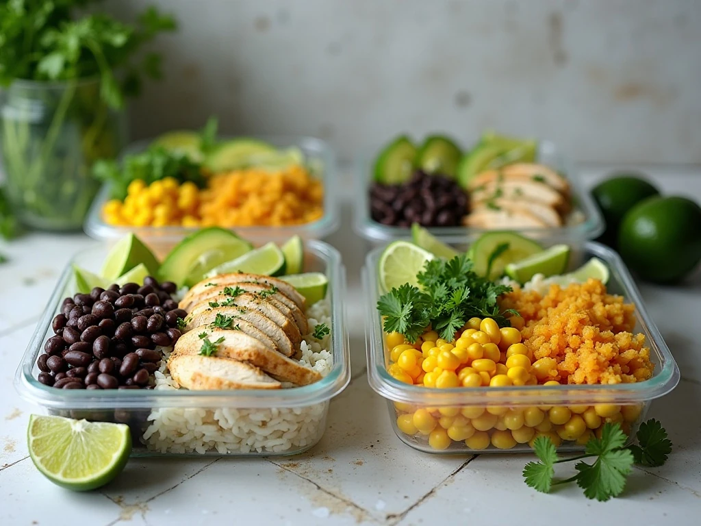 Cilantro lime chicken meal prep with rice and vegetables