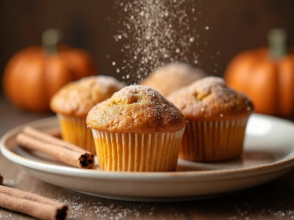 Cinnamon sugar coating on warm mini pumpkin muffins