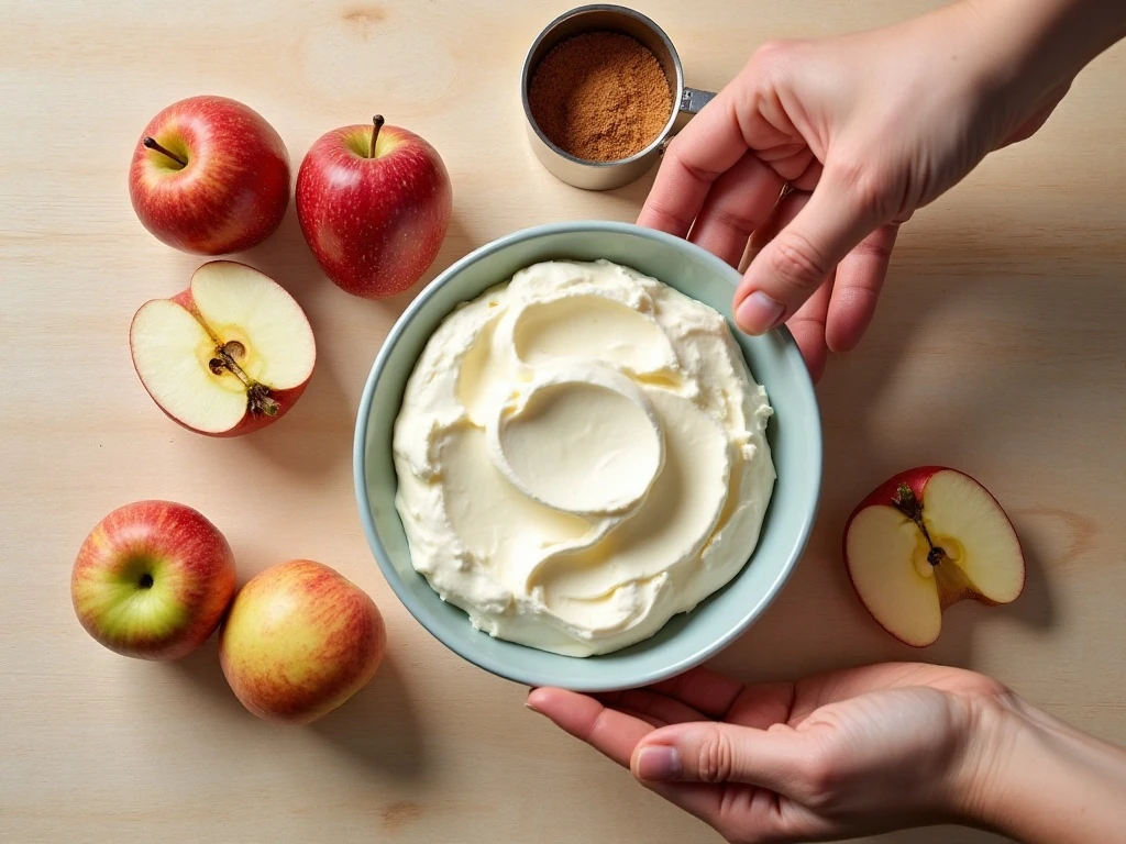 Ingredients for creamy cinnamon apple dip