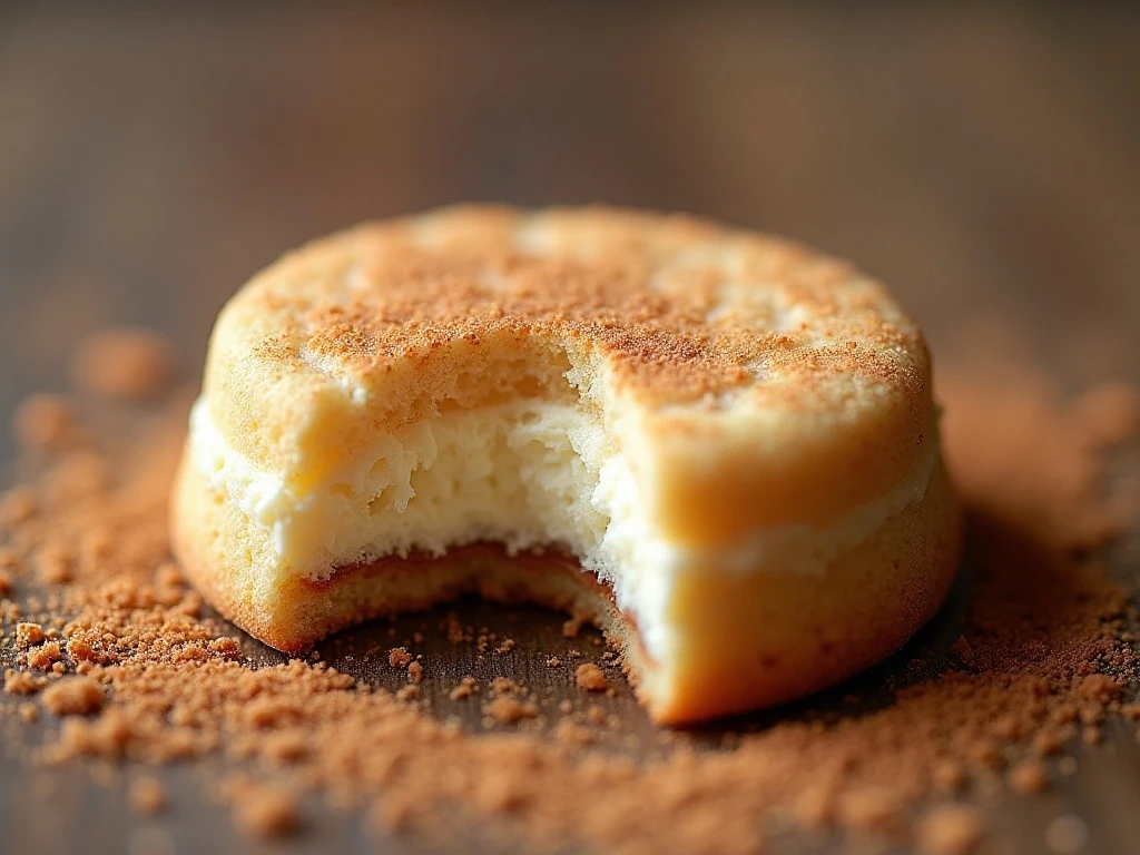 Close-up of the soft interior and cinnamon-sugar coating on a cookie